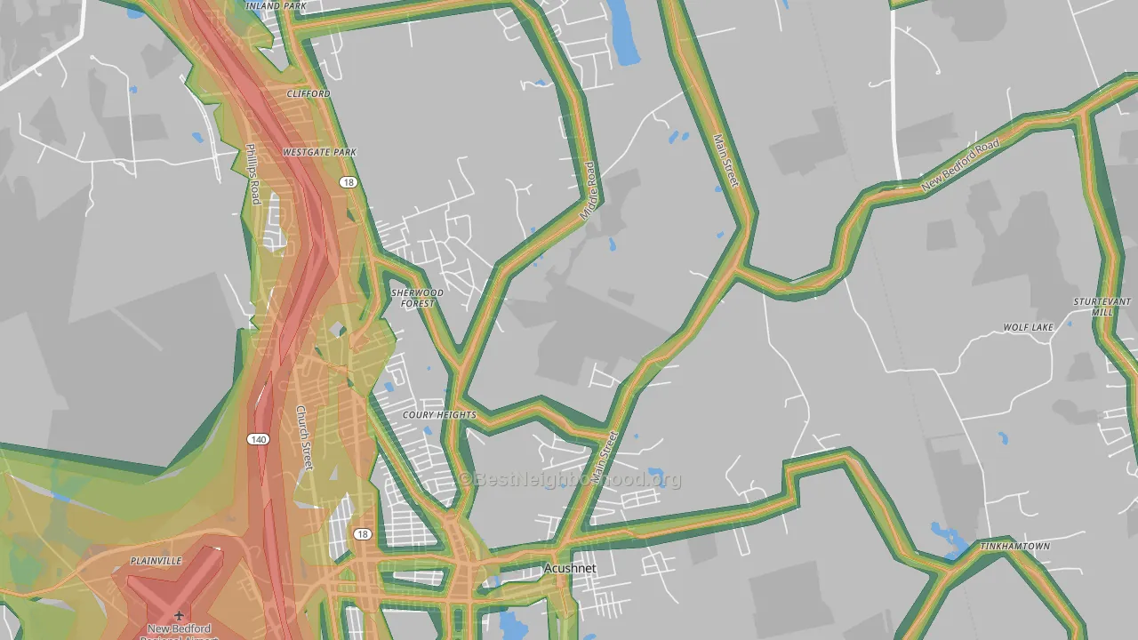 Acushnet, MA Map of Noise Levels in Acushnet