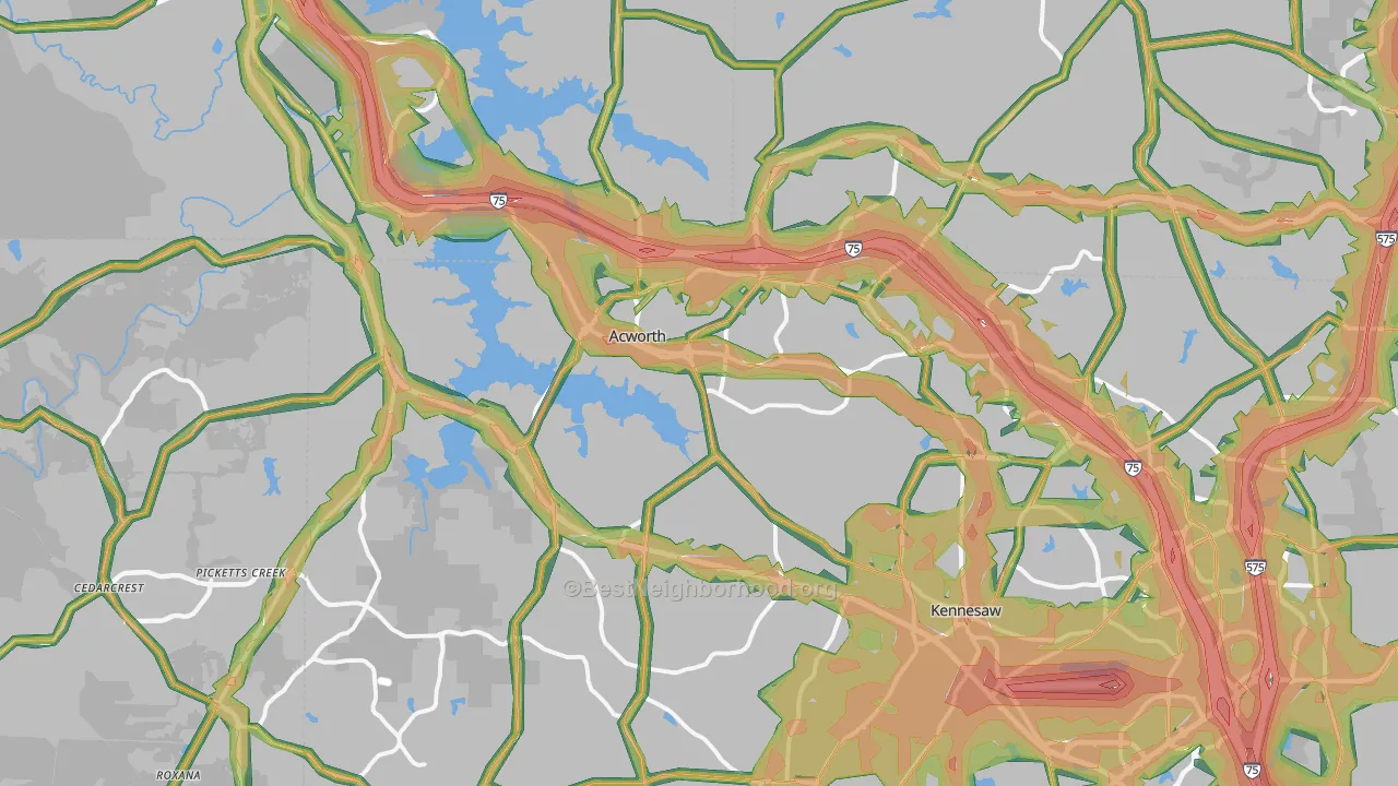 Acworth, GA Map of Noise Levels in Acworth