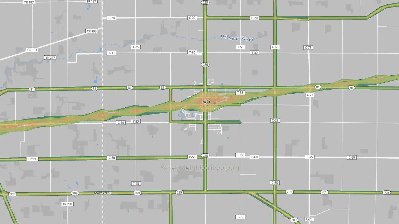 Ada, OH Map of Noise Levels in Ada
