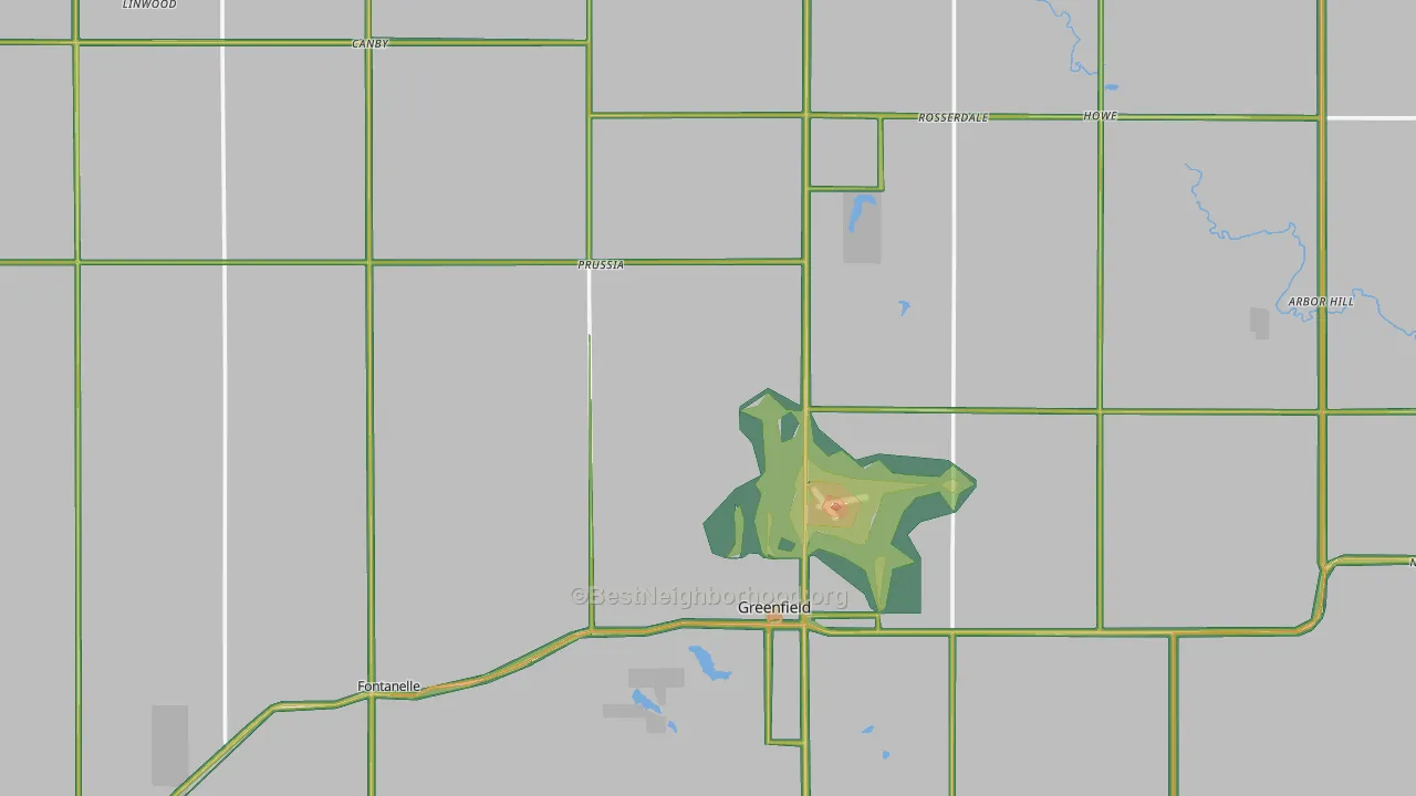 Adair County, IA Map of Noise Levels in Adair County