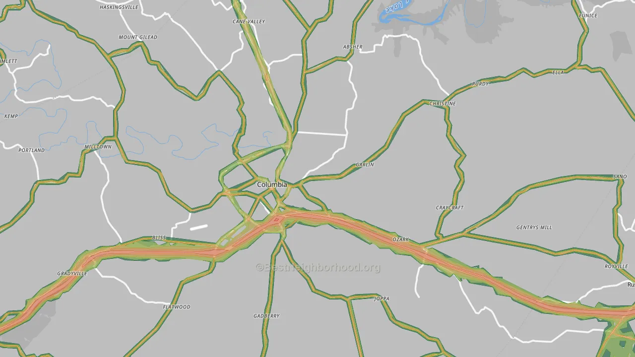 Adair County, KY Map of Noise Levels in Adair County