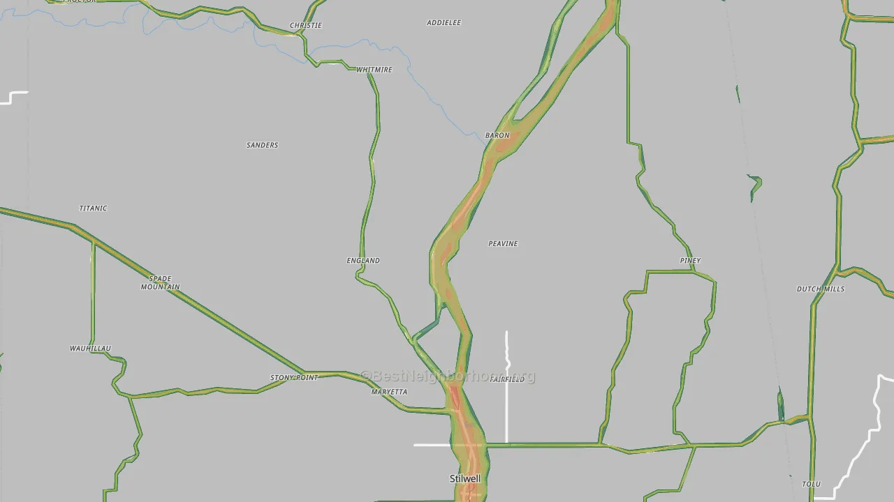 Adair County, OK Map of Noise Levels in Adair County