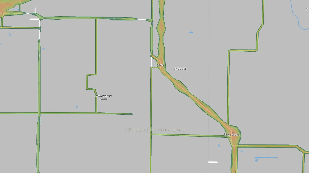 Adair, IL Map of Noise Levels in Adair