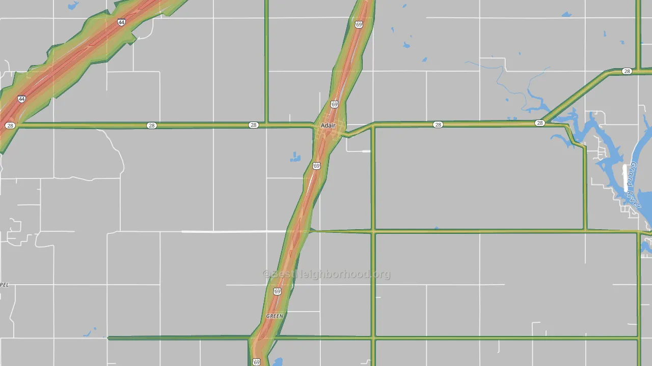 Adair, OK Map of Noise Levels in Adair