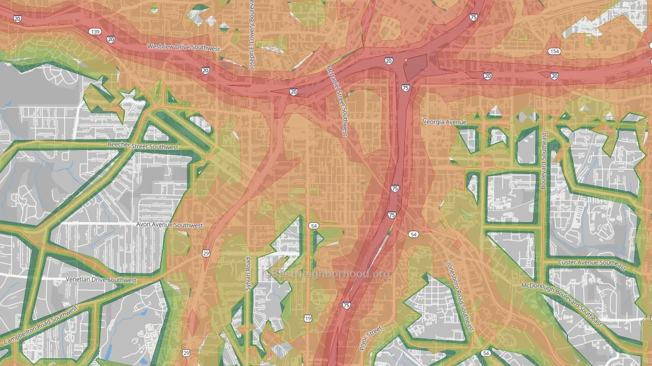 Adair Park, Atlanta, GA Map of Noise Levels in Adair Park