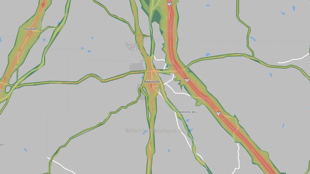 Adairsville, GA Map of Noise Levels in Adairsville