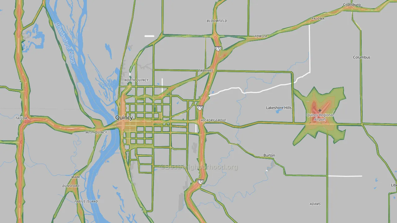 Adams County, IL Map of Noise Levels in Adams County