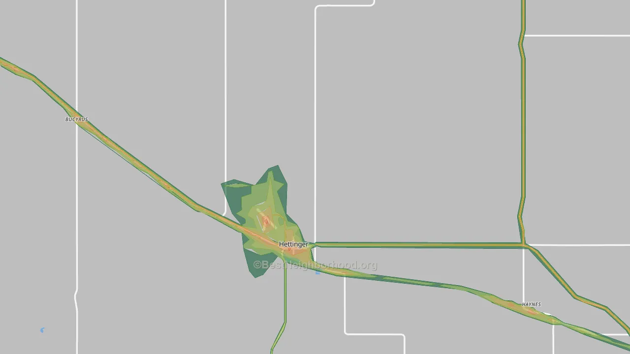 Adams County, ND Map of Noise Levels in Adams County
