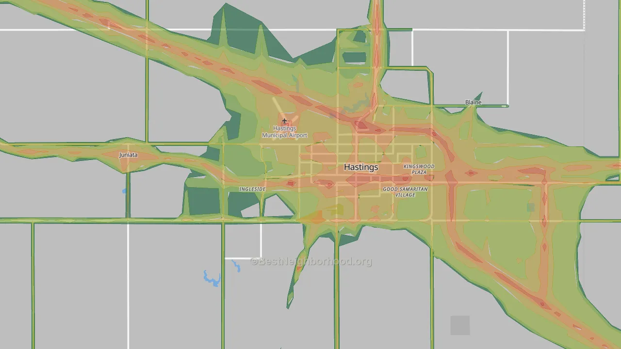 Adams County, NE Map of Noise Levels in Adams County