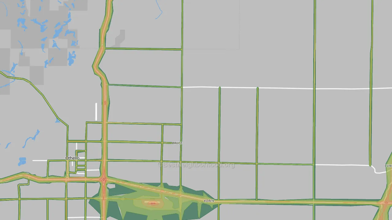 Adams County, WA Map of Noise Levels in Adams County
