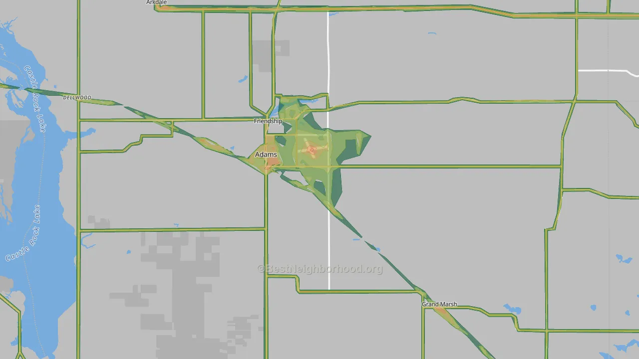 Adams County, WI Map of Noise Levels in Adams County