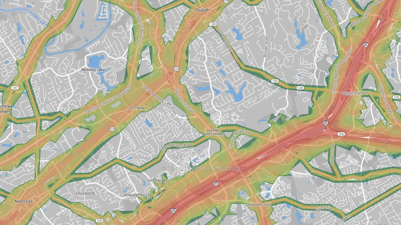 Adams Crossroads, Duluth, GA Map of Noise Levels in Adams Crossroads