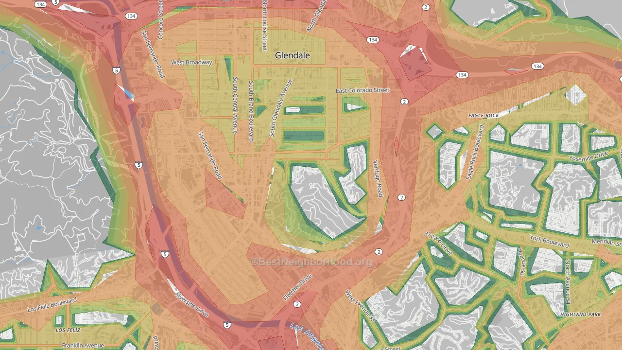 Adams Hill, Glendale, CA Map of Noise Levels in Adams Hill