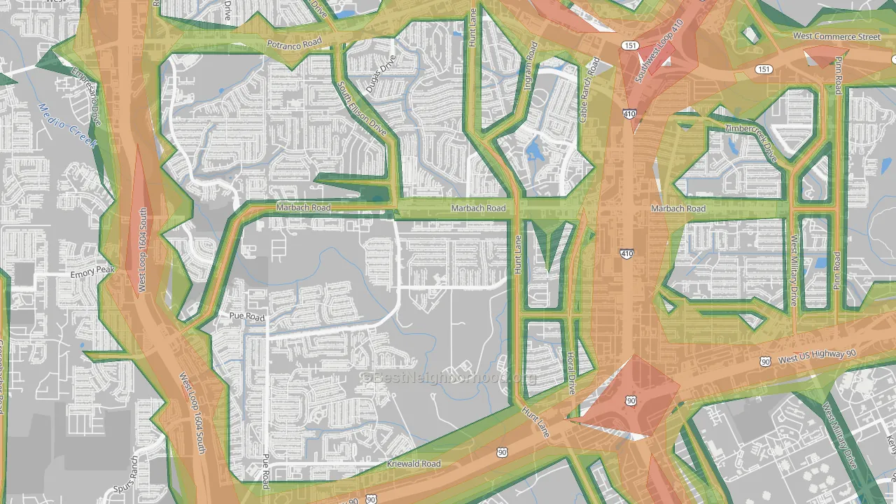 Adams Hill, San Antonio, TX Map of Noise Levels in Adams Hill