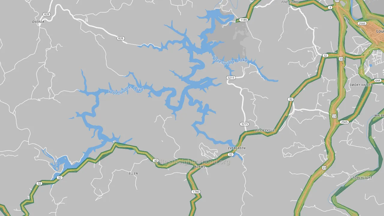 Adams, KY Map of Noise Levels in Adams
