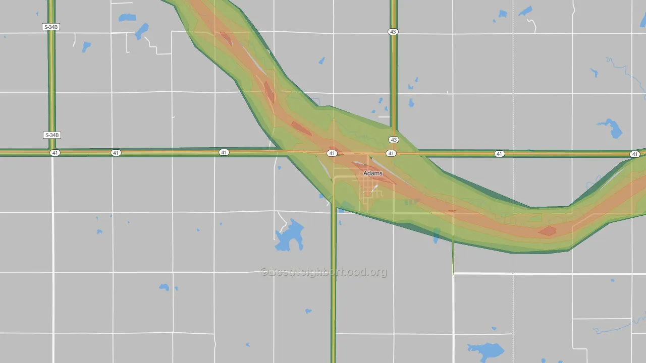 Adams, NE Map of Noise Levels in Adams