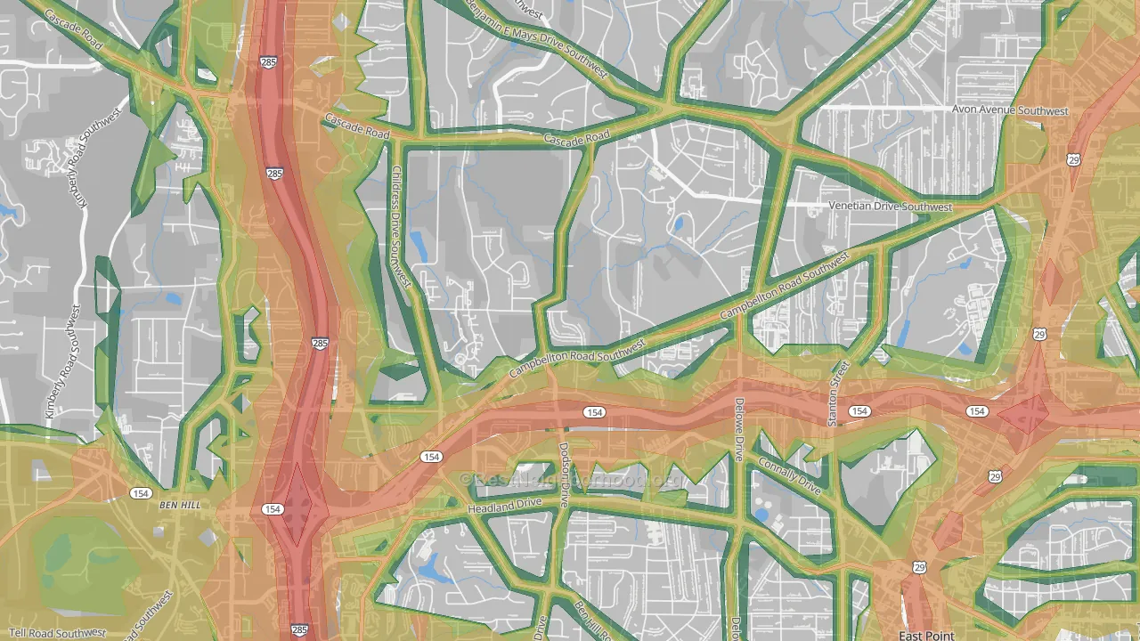 Adams Park, Atlanta, GA Map of Noise Levels in Adams Park