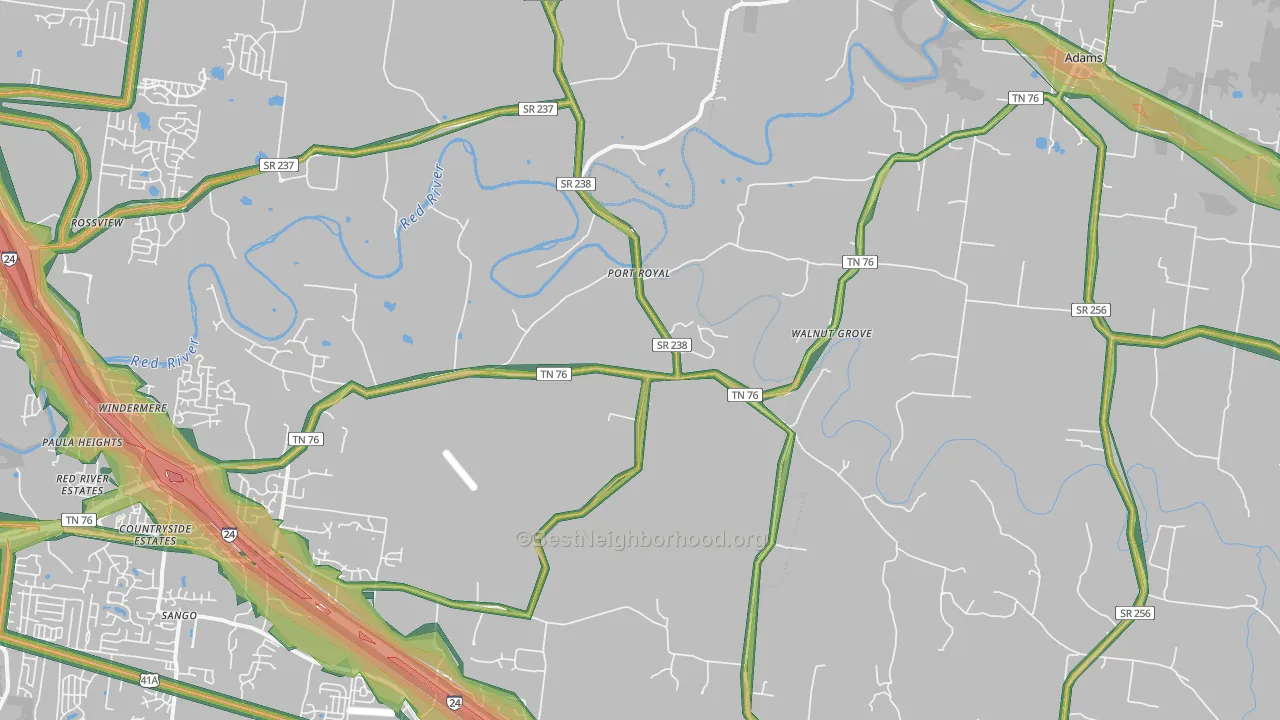 Adams, TN Map of Noise Levels in Adams