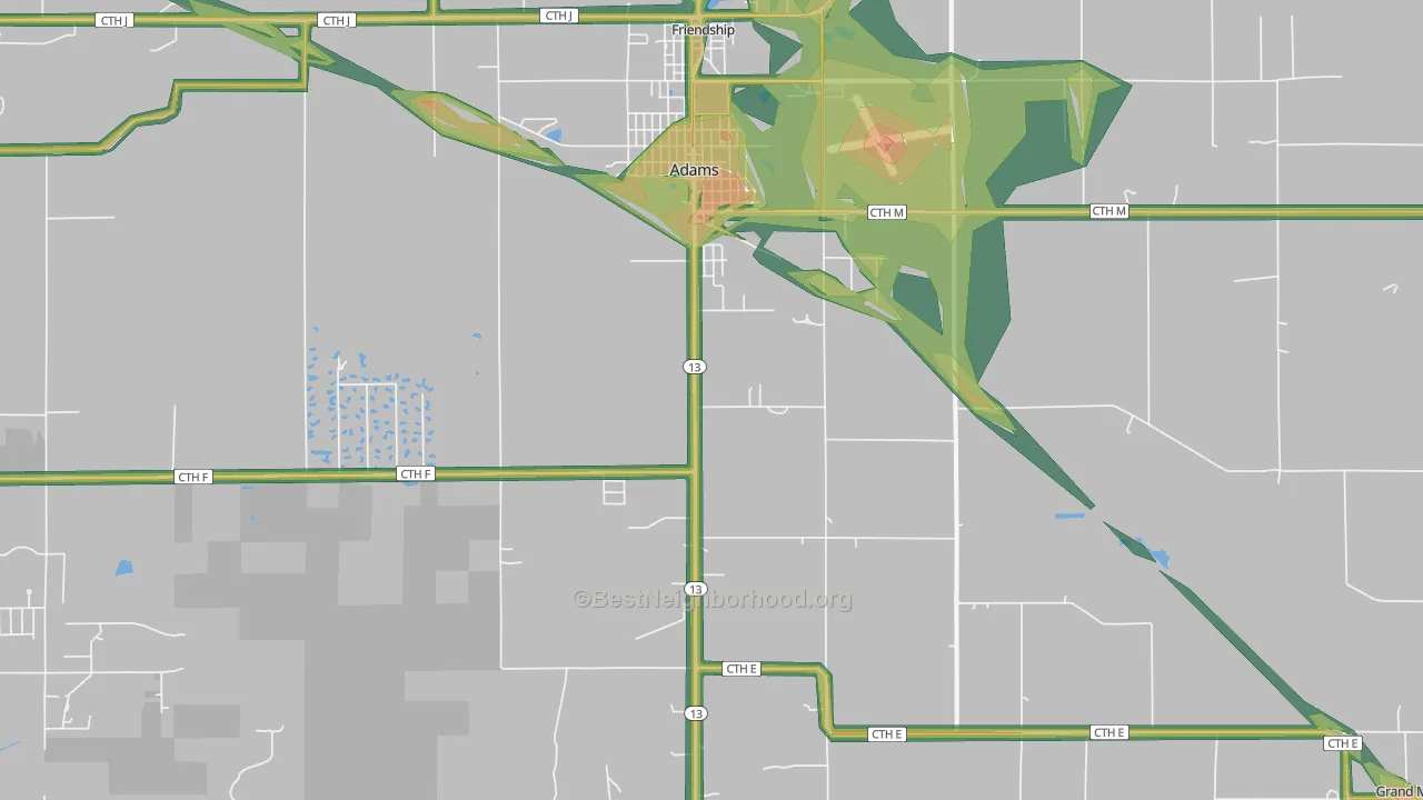 Adams, WI Map of Noise Levels in Adams