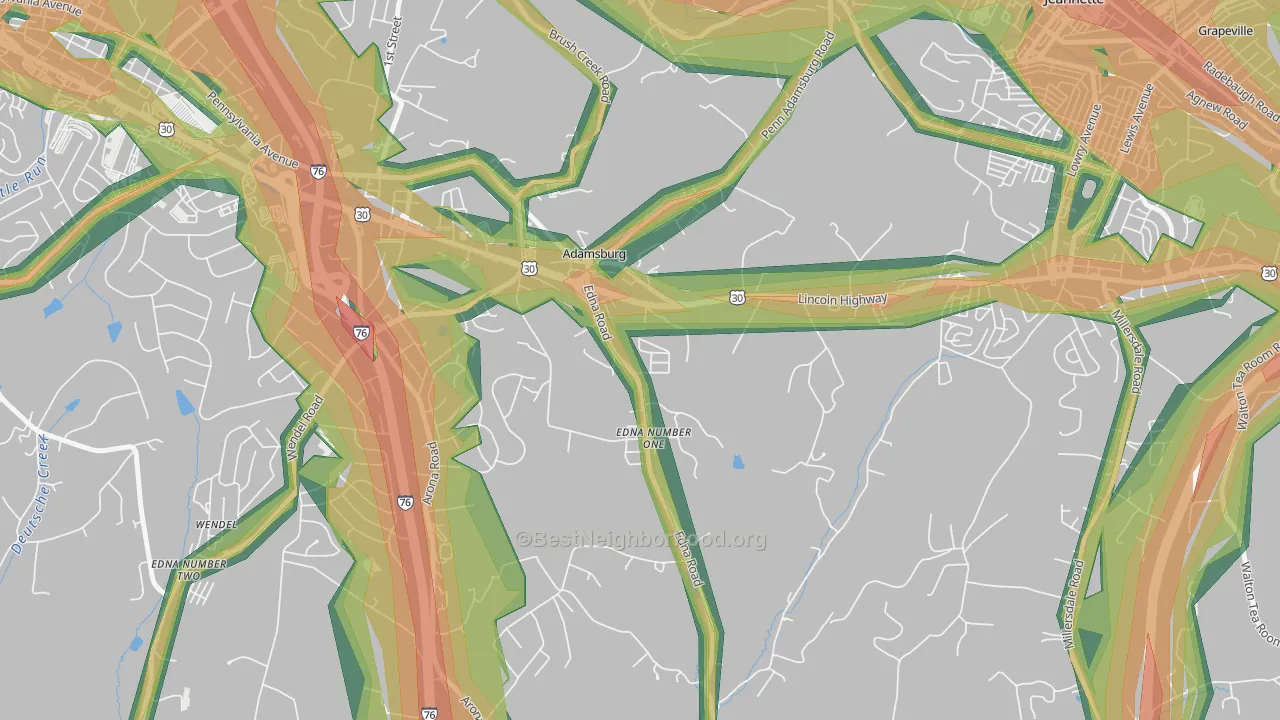 Adamsburg, PA Map of Noise Levels in Adamsburg