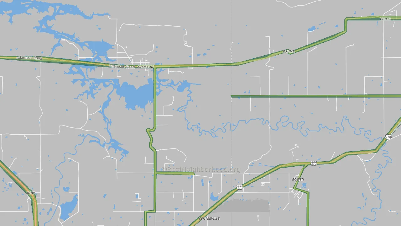 Adamson, OK Map of Noise Levels in Adamson