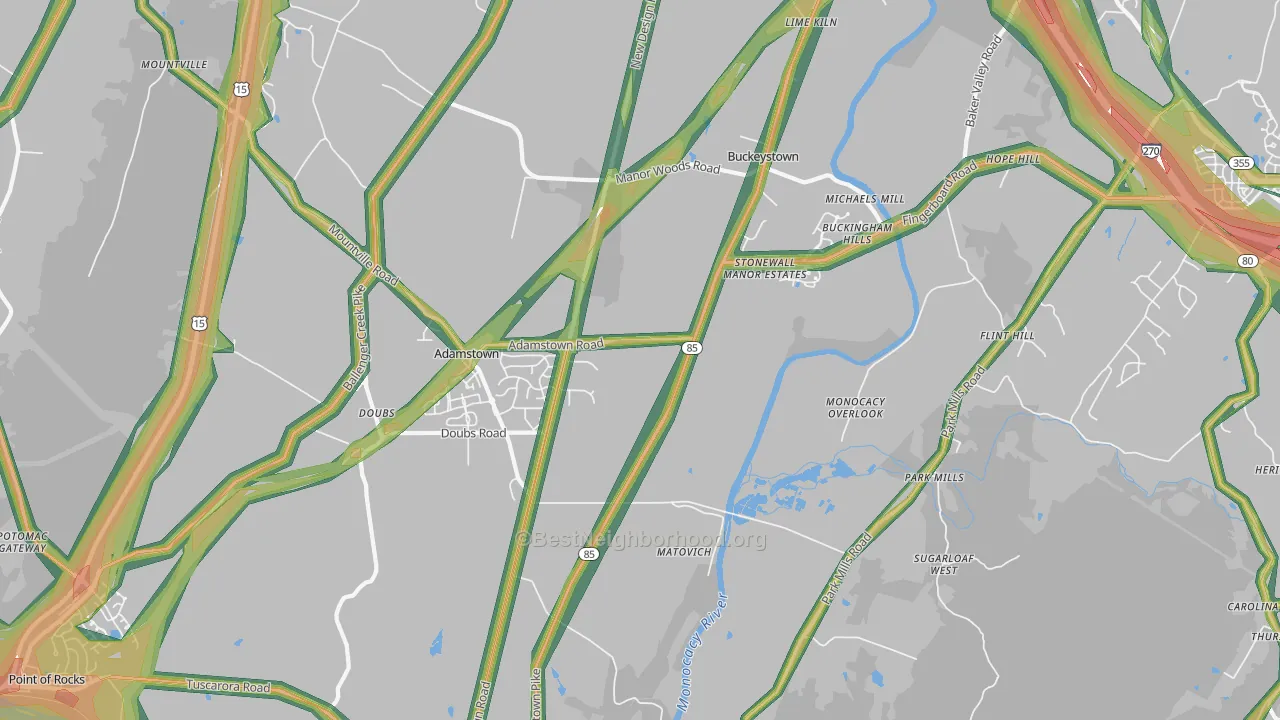 Adamstown, MD Map of Noise Levels in Adamstown