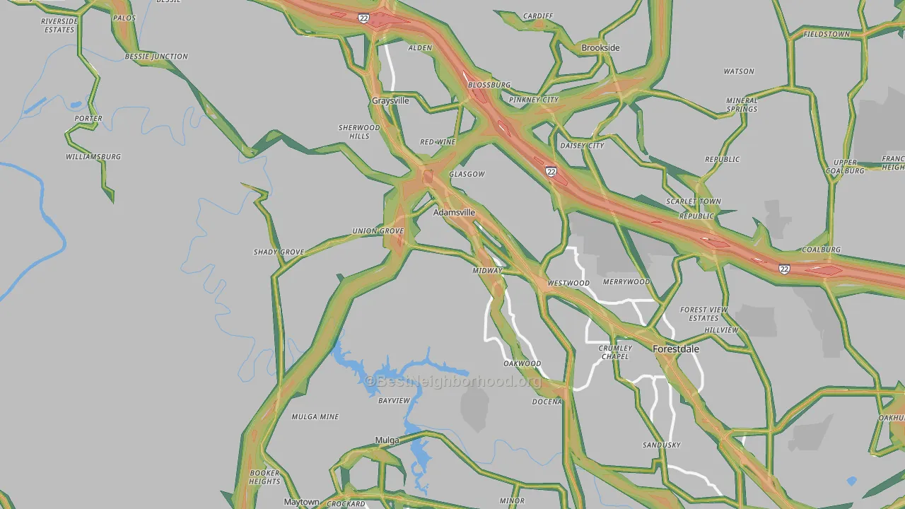 Adamsville, AL Map of Noise Levels in Adamsville