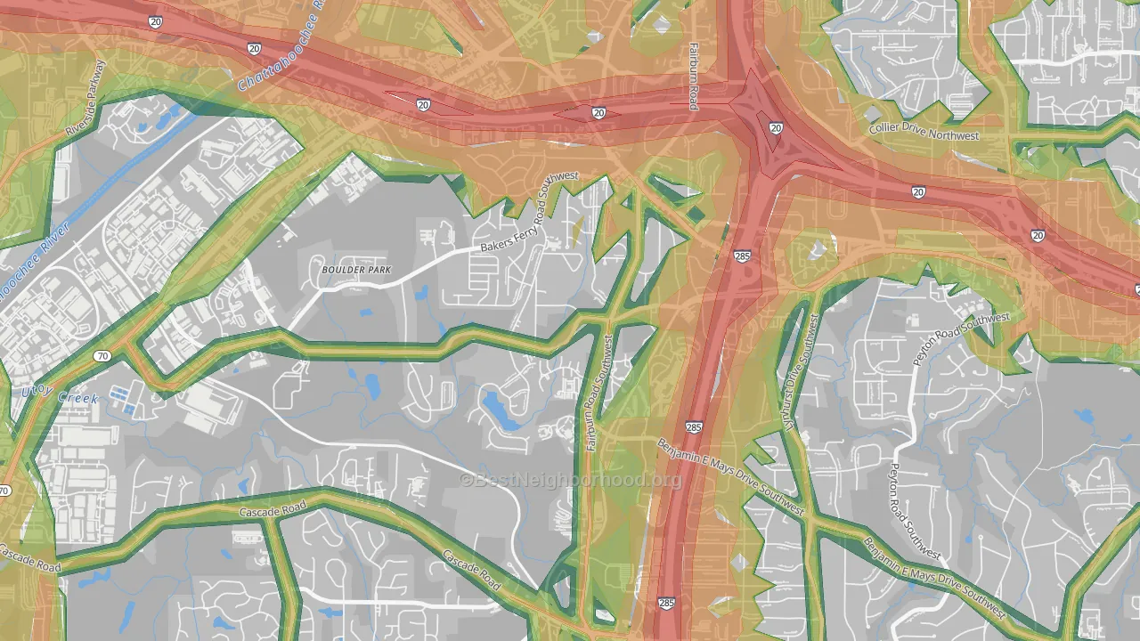 Adamsville, Atlanta, GA Map of Noise Levels in Adamsville