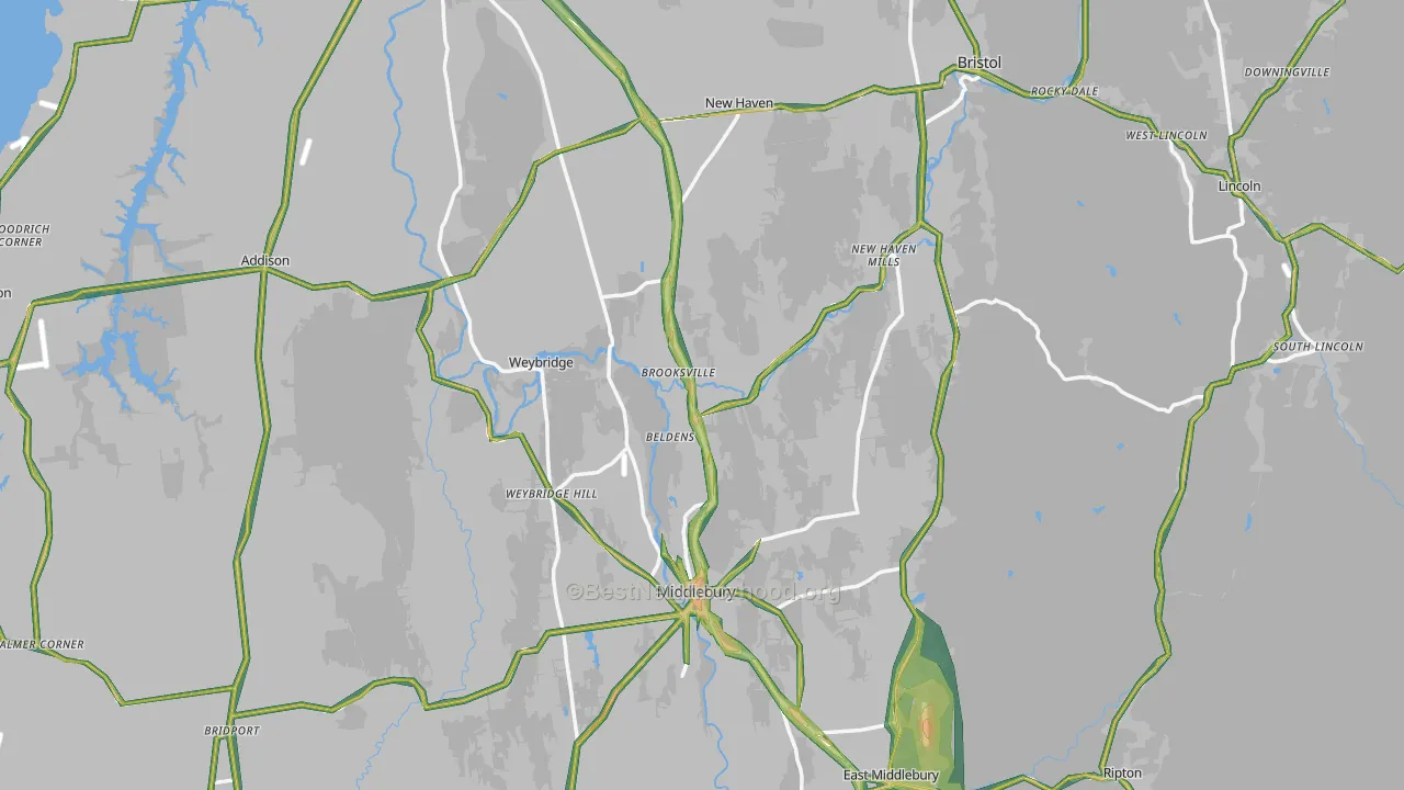 Addison County, VT Map of Noise Levels in Addison County