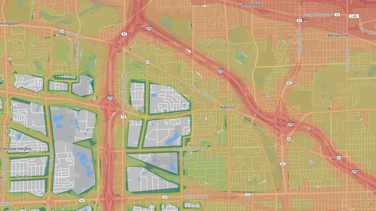 Addison, IL Map of Noise Levels in Addison