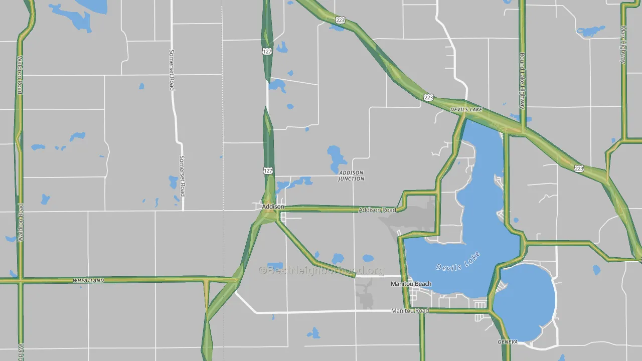 Addison, MI Map of Noise Levels in Addison