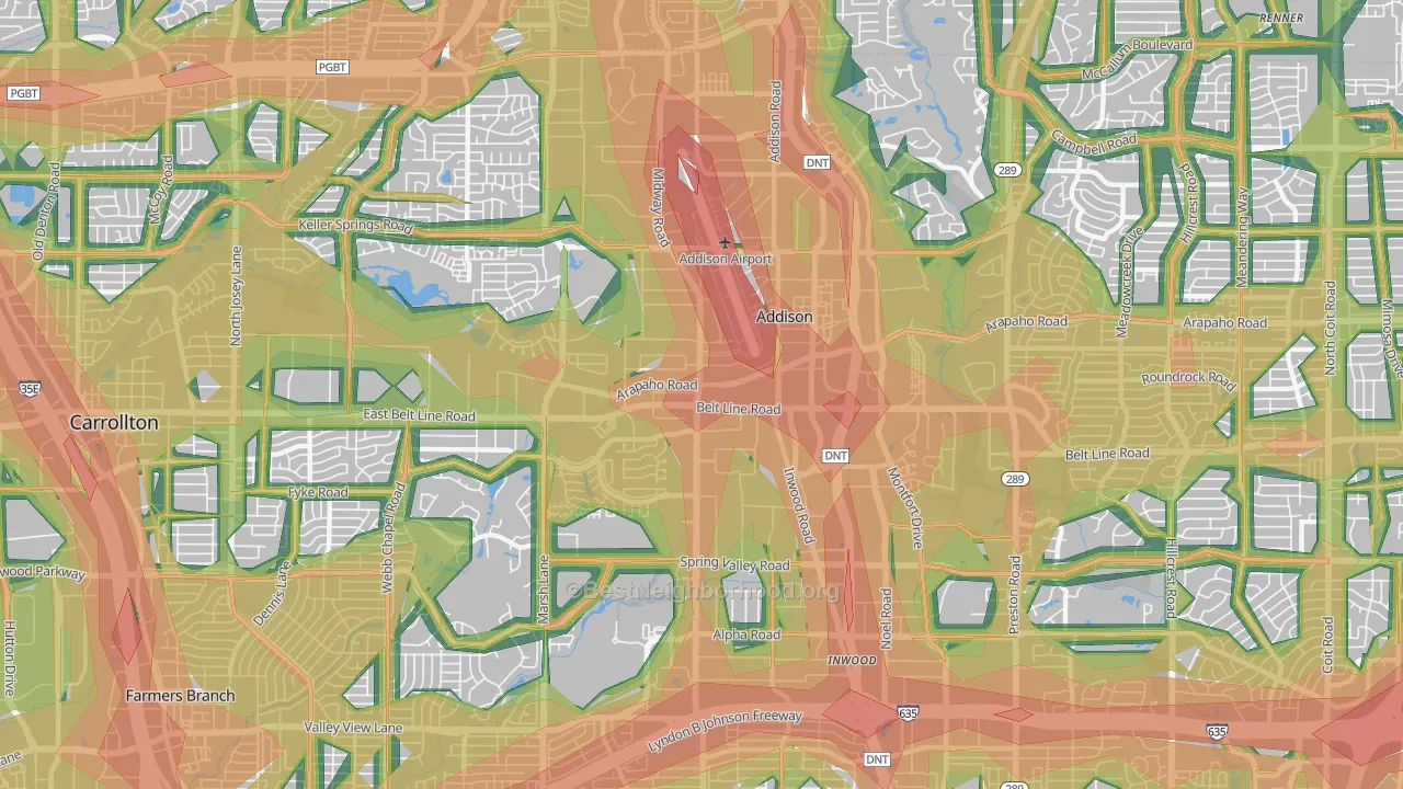 Addison, TX Map of Noise Levels in Addison