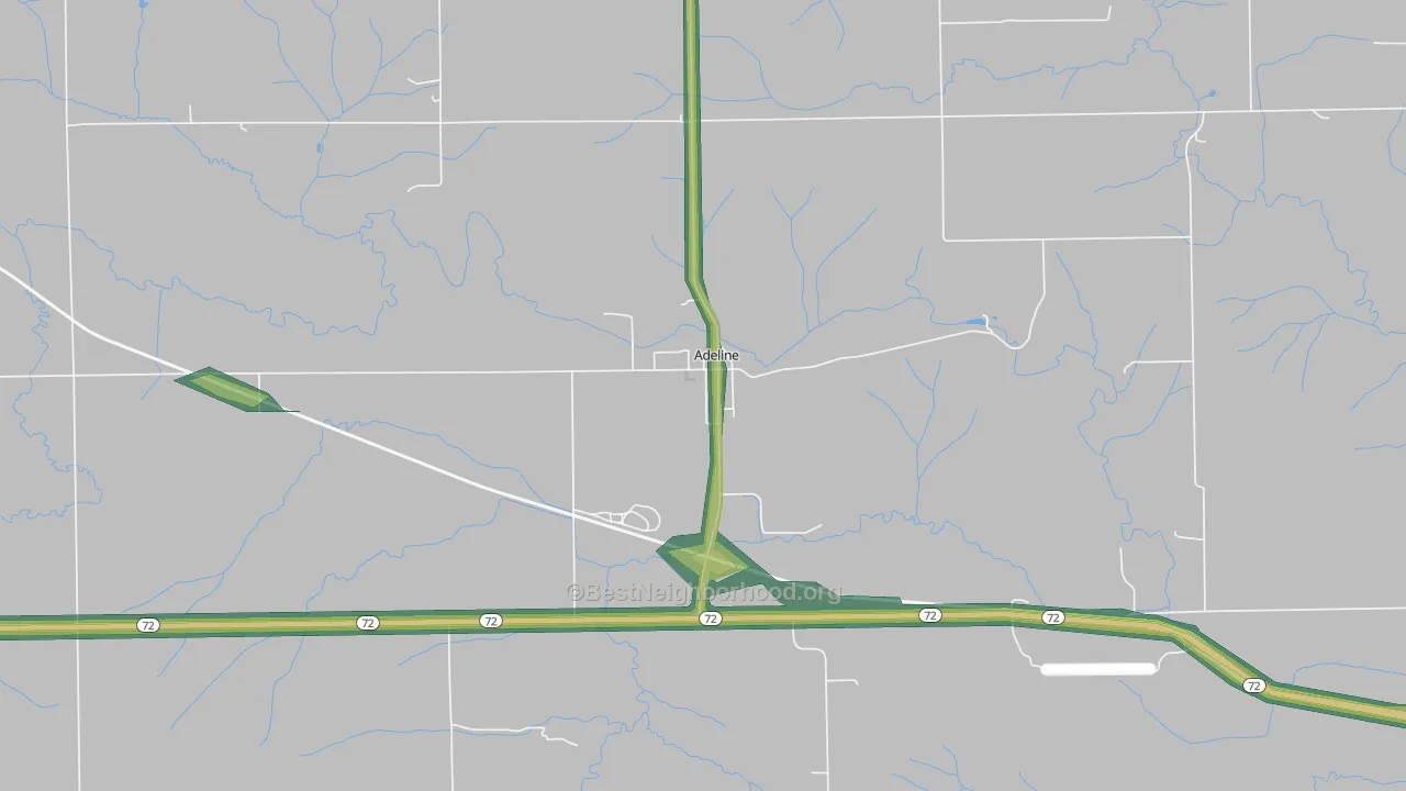 Adeline, IL Map of Noise Levels in Adeline