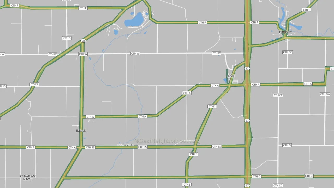 Adell, WI Map of Noise Levels in Adell