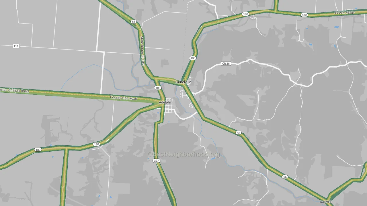 Adelphi, OH Map of Noise Levels in Adelphi