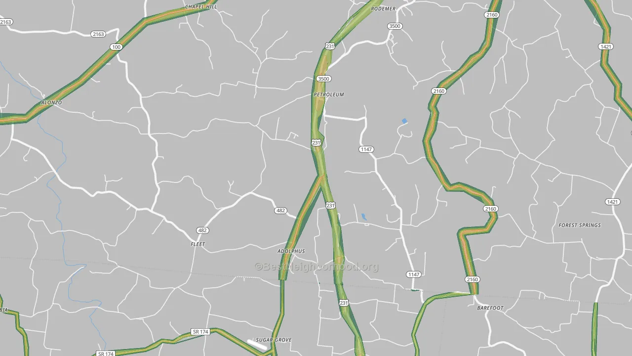 Adolphus, KY Map of Noise Levels in Adolphus