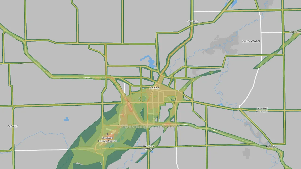 Adrian, MI Map of Noise Levels in Adrian