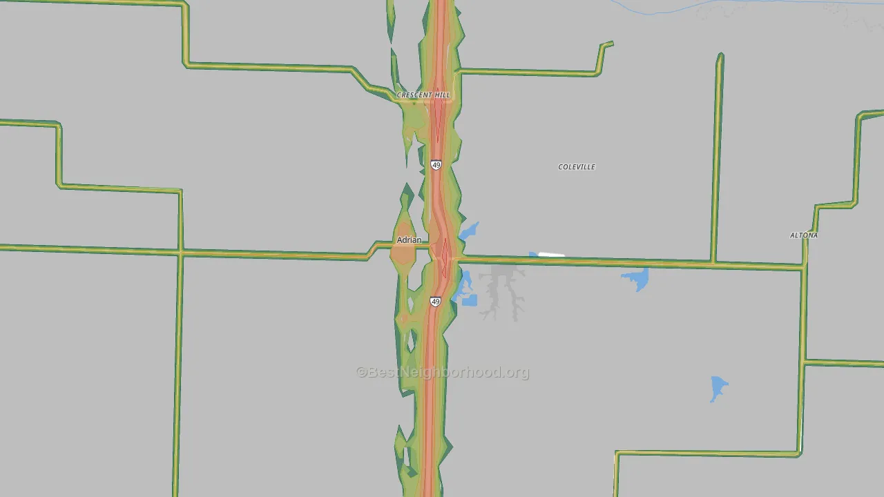Adrian, MO Map of Noise Levels in Adrian