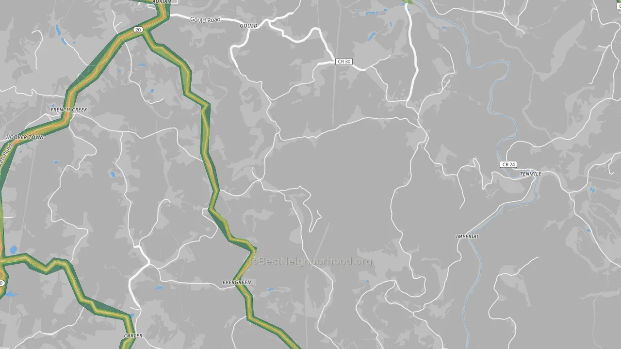 Adrian, WV Map of Noise Levels in Adrian