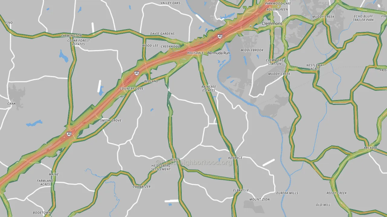 Advance, NC Map of Noise Levels in Advance