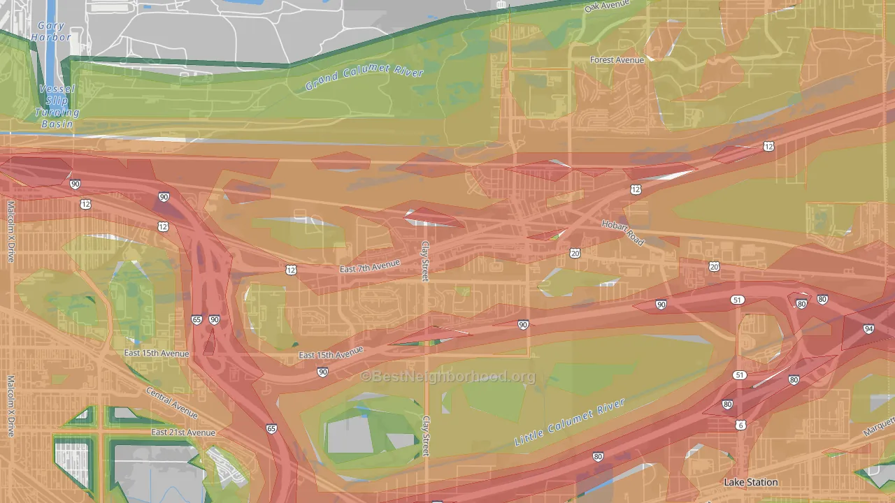 Aetna, Gary, IN Map of Noise Levels in Aetna