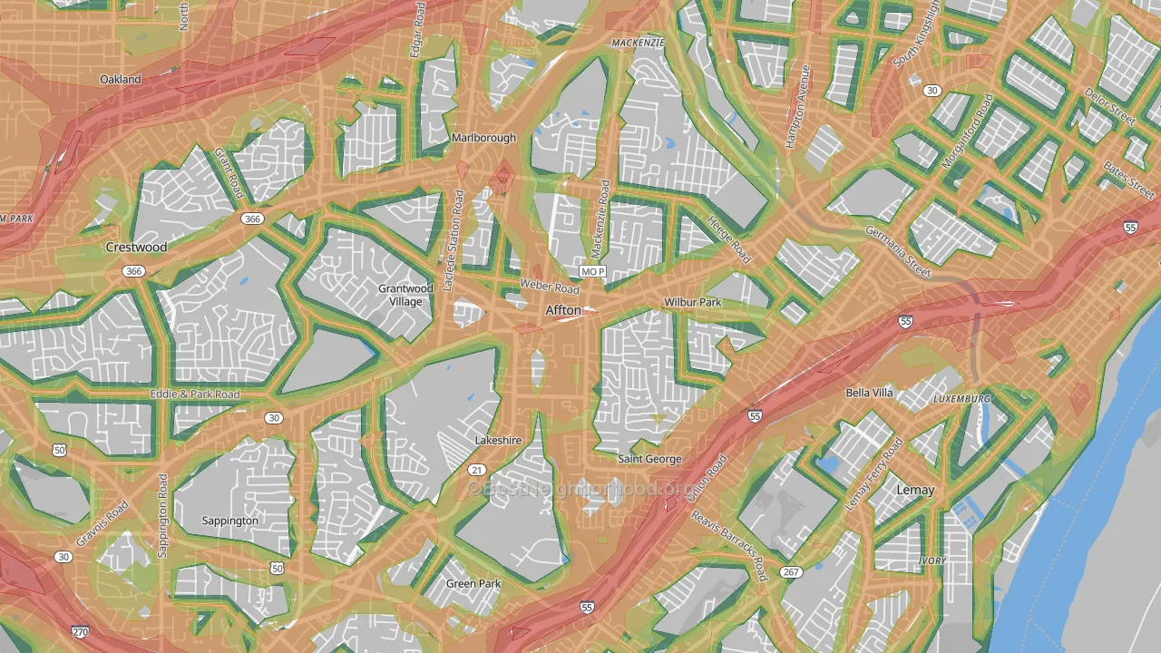 Affton, MO Map of Noise Levels in Affton