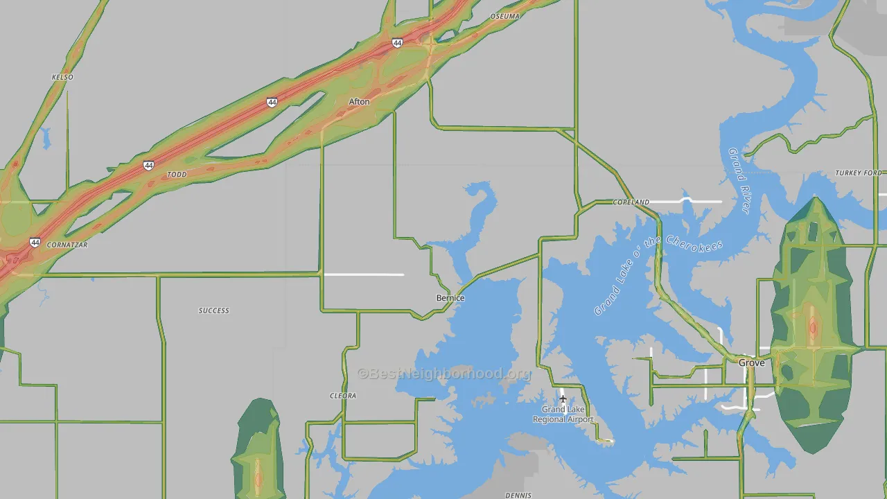 Afton, OK Map of Noise Levels in Afton