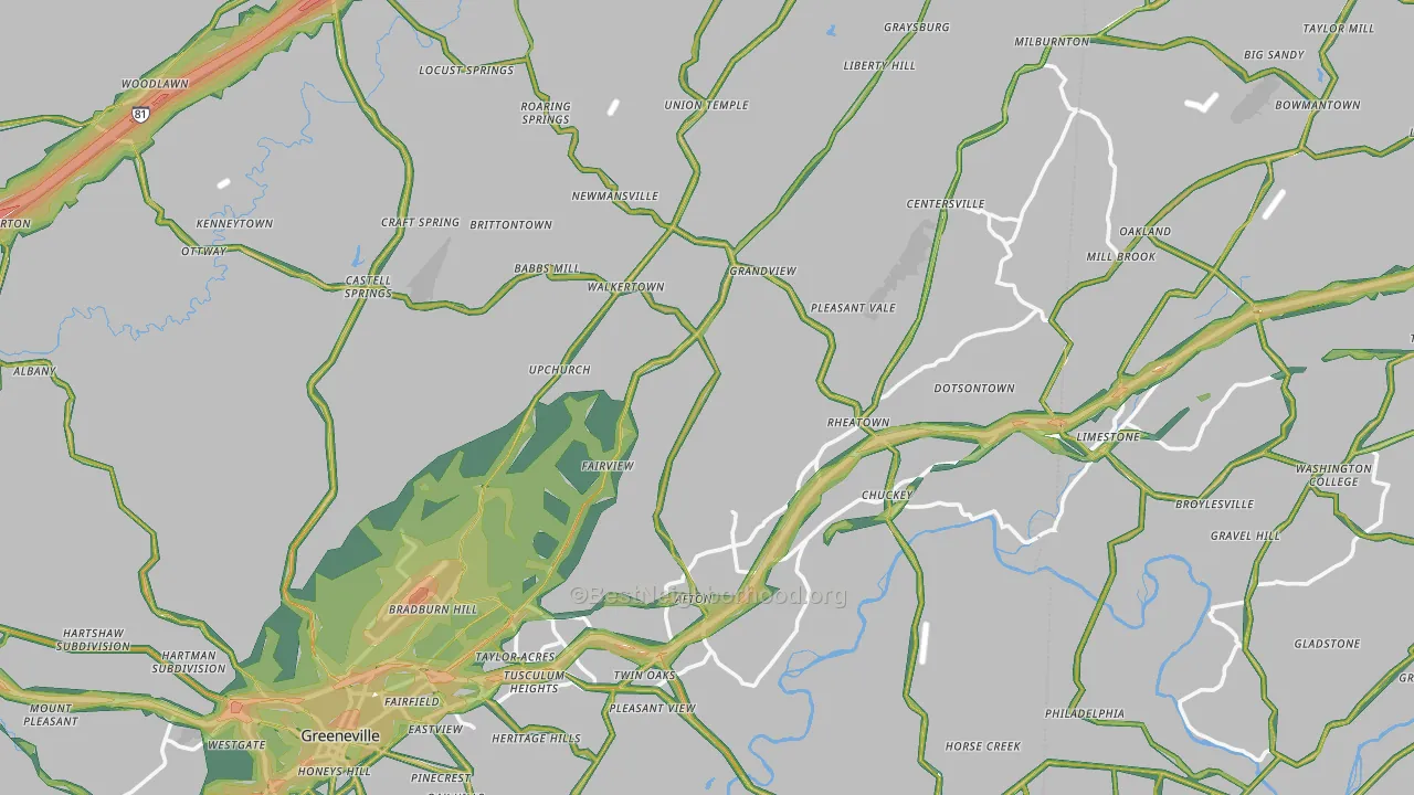 Afton, TN Map of Noise Levels in Afton
