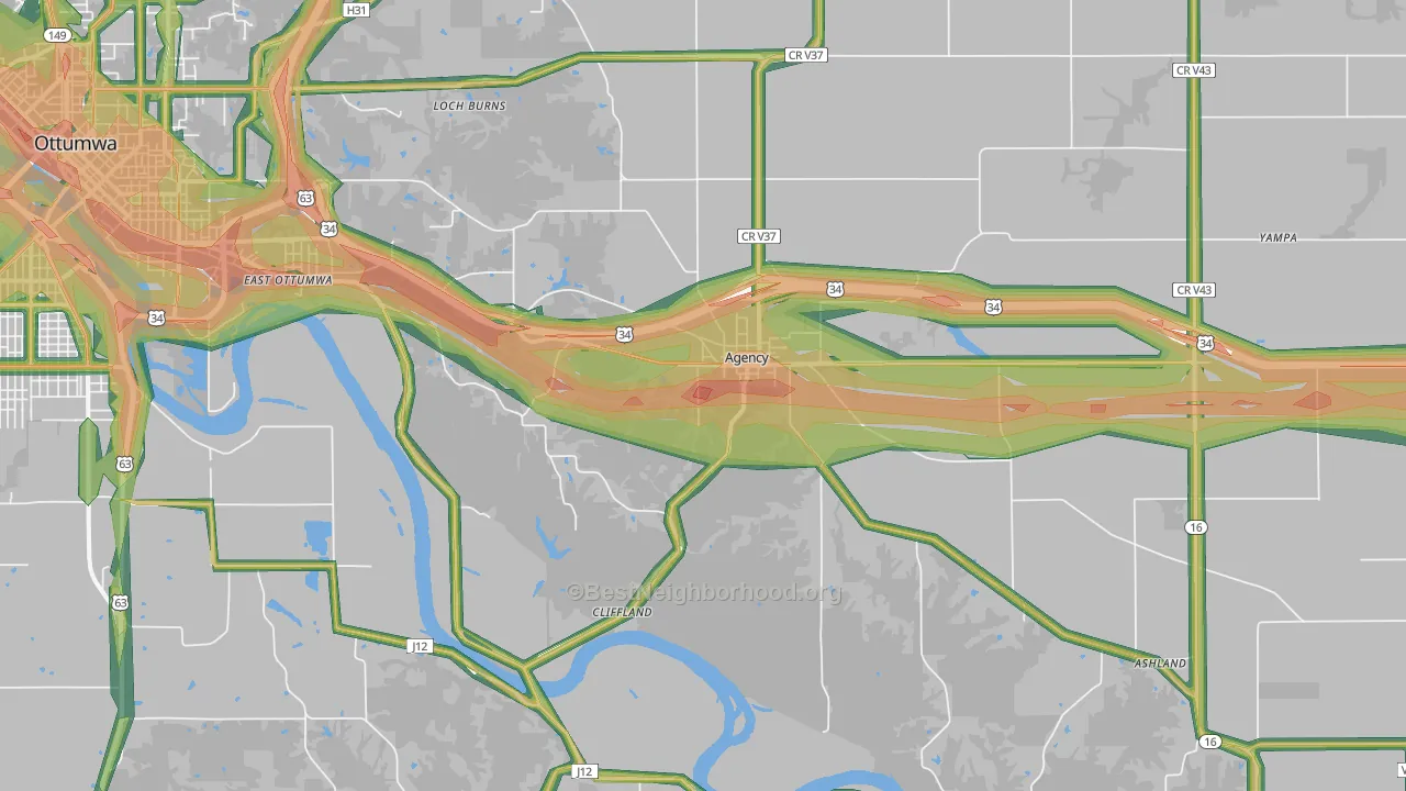 Agency, IA Map of Noise Levels in Agency