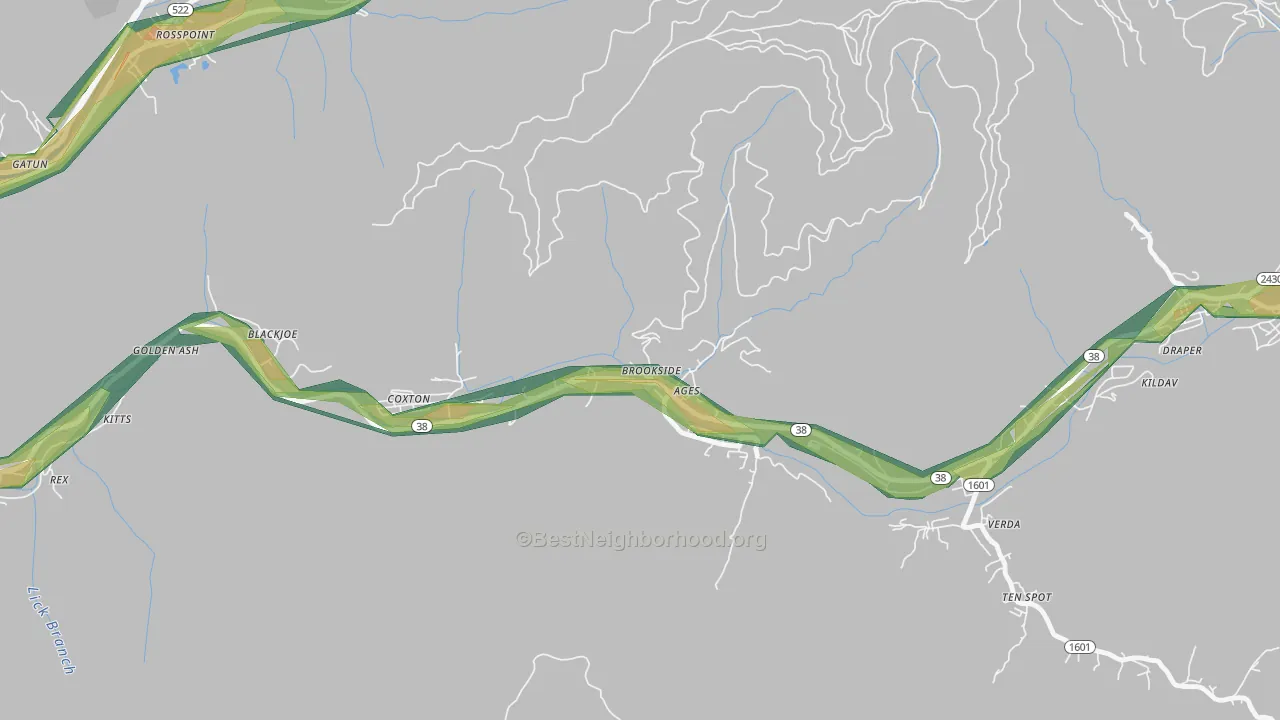 Ages-Brookside, KY Map of Noise Levels in Ages-Brookside