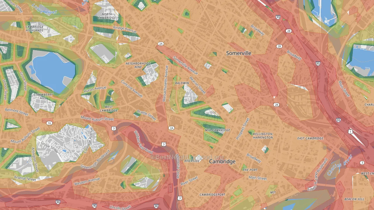 Aggasiz-Harvard, Cambridge, MA Map of Noise Levels in Aggasiz-Harvard