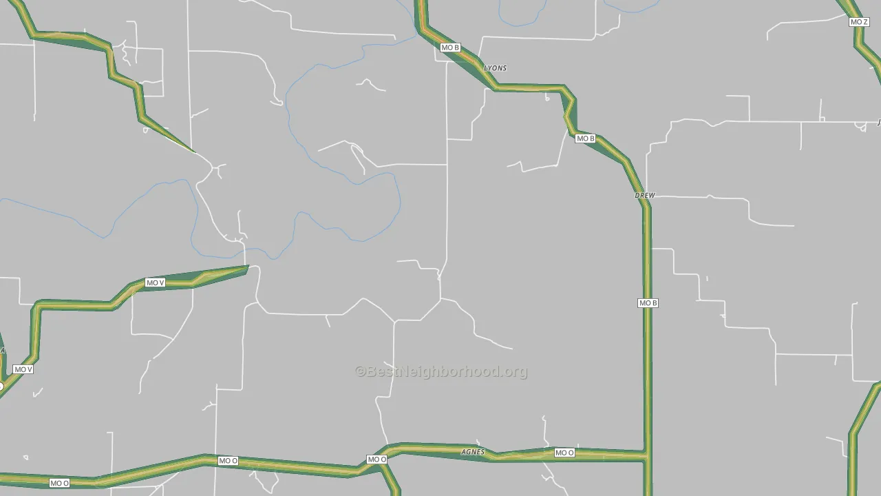 Agnes, MO Map of Noise Levels in Agnes