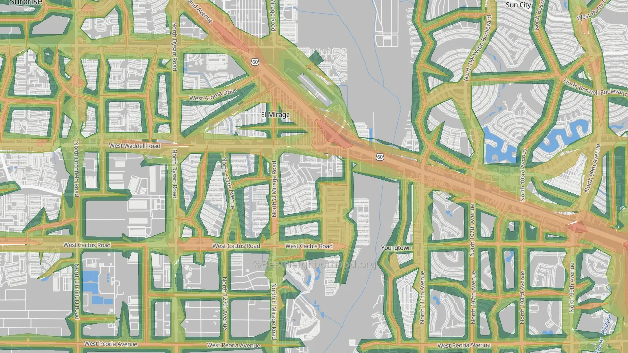 Agua Fria, El Mirage, AZ Map of Noise Levels in Agua Fria