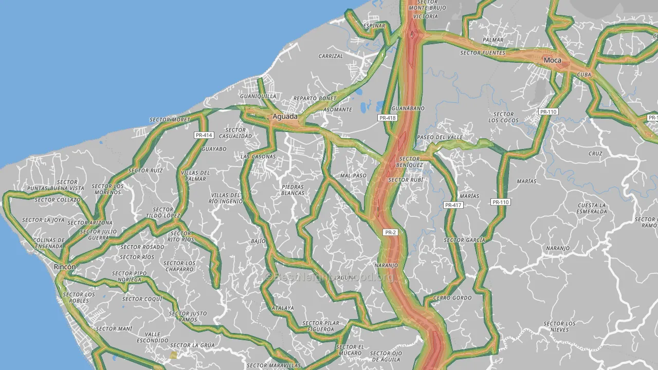Aguada Municipio, PR Map of Noise Levels in Aguada Municipio